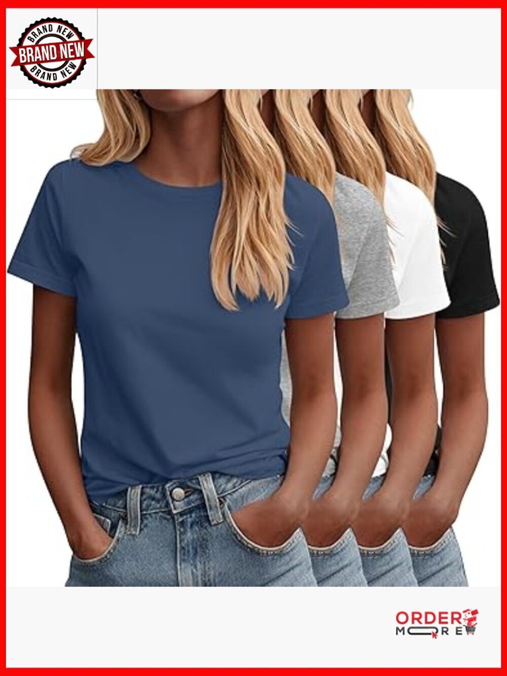 4 Pack Women's Crew Neck T Shirts Short Sleeve Casual Basic Tees Loose Fit